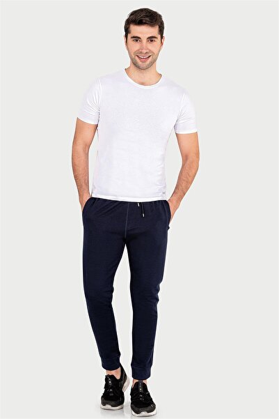 OBJE Men's Navy Blue Two-Thread Slim Fit Long Bottoms