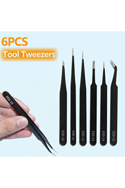 Choice مجموعة من 6 قطع من ملاقط الدقة المضادة للكهرباء الساكنة من الفولاذ الم...