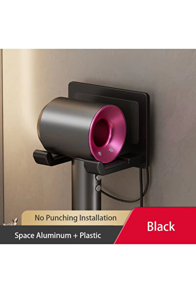 Choice رف تخزين مجفف الشعر الأسود بدون ثقب، علاقة مجفف شعر متعددة الوظائف للح...