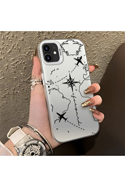 SLIMFELT iPhone 11 Uyumlu Zarif Harita Desenli Kılıf, Düşmeye Dayanıklı Silik...
