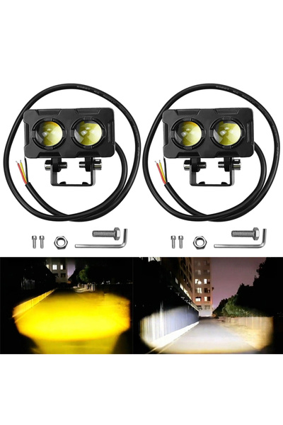 Choice1 قطعتان أبيض وأصفر، نصف قطعة من مصابيح الضباب LED للدراجات النارية، مص...