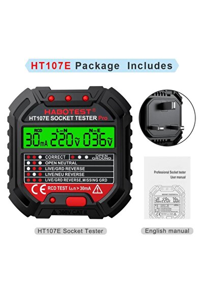 Choice1 HT107E UK Plug HABOTEST HT107 Pro Sket Tester Voltage Test Sket Detec...