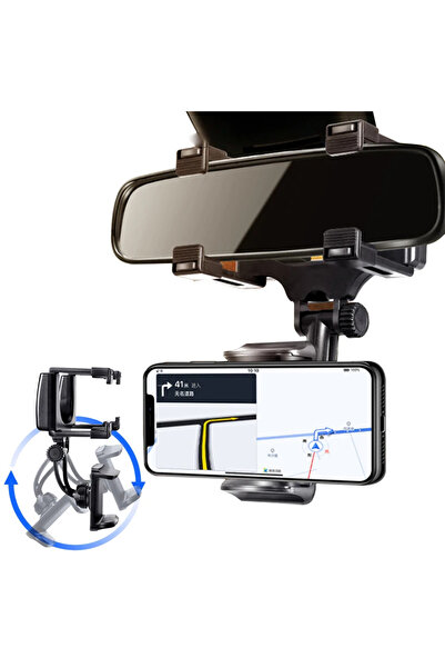 Choice حامل هاتف أسود قطعة واحدة للمرآة الخلفية للسيارة، قابل للتعديل والدورا...