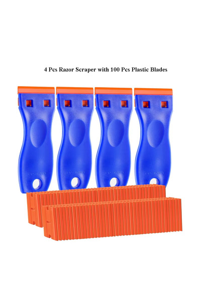 Choice Orange Plastic Razor Blade Scraper with 100 Pcs Plastic Blades Cleanin...