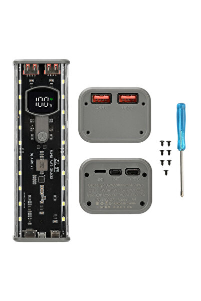 Choice علبة شحن متنقلة سوداء 22.5 واط 21700 18650/21700، قابلة للتخصيص، شحن س...