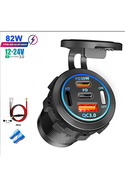 Choice6 شاحن سيارة سلكي بأربعة منافذ، 82 واط، مزود بمنفذي Type-C ومنفذي USB، ...