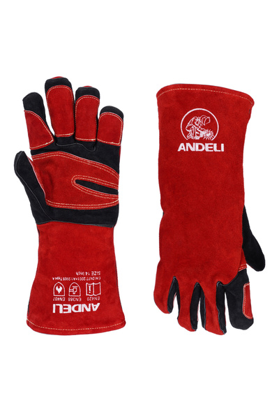 ANDELI red 14inch Welding Glove TIG/Mig/Welding Gloves Heat/Fire Resistant BB...