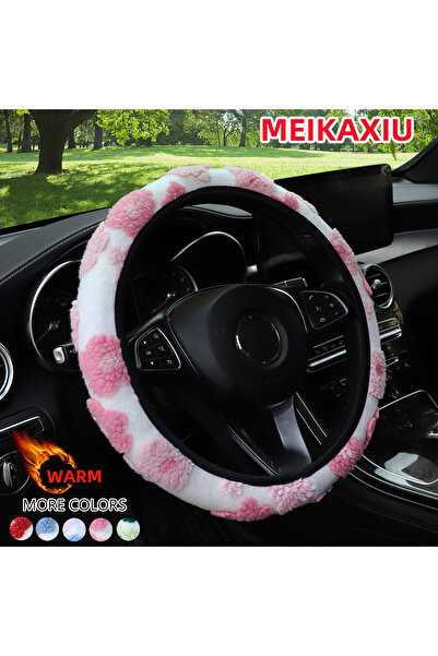Choice غطاء عجلة قيادة وردي اللون، دافئ ومريح، مصنوع من القطيفة، مزين بالزهور...