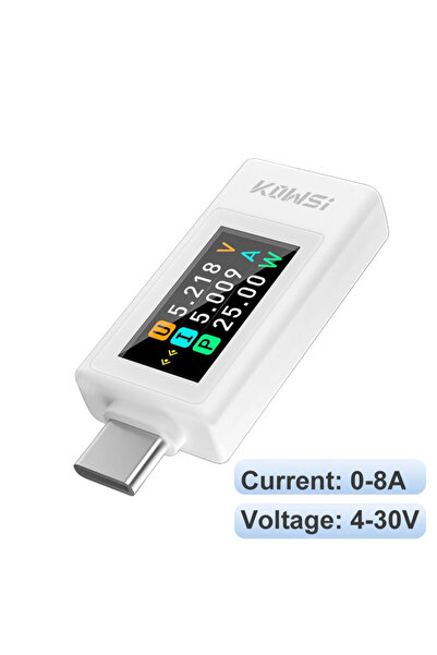 Choice White Type-C Color Screen Digital DC Voltage Ammeter Power Meter 4-30V...
