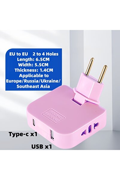 Choice6 Z02 Pink EU Plug 180 Degree Rotatable Sket Converter 3 in 1 USB Exten...