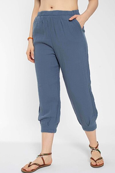 OBJE Women's Indigo Pleated Trousers