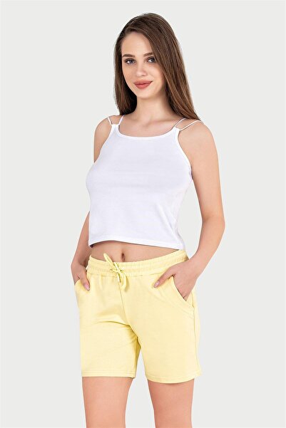 OBJE Women's Lemon Yellow Two-Thread Mini Shorts