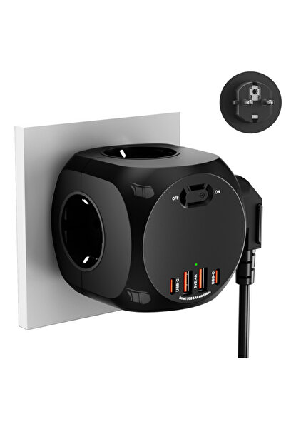 Choice موزع طاقة أسود اللون، 250 فولت، بدون كابل، بقدرة 4000 واط، مزود بـ 4 م...