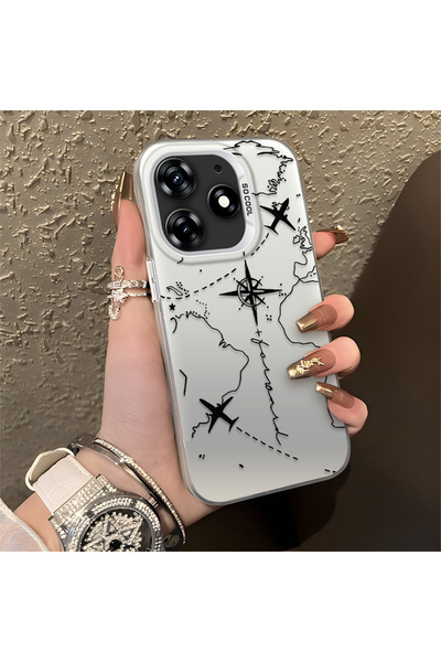 SLIMFELT Tecno Spark 10 Pro 4G Uyumlu Zarif Harita Desenli Kılıf, Düşmeye Day...