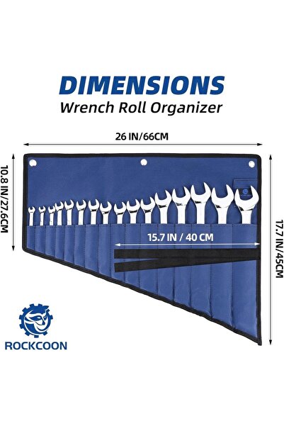 Choice حقيبة أدوات لفافة مفاتيح ربط زرقاء اللون، 16 جيبًا، مصنوعة من قماش أكس...
