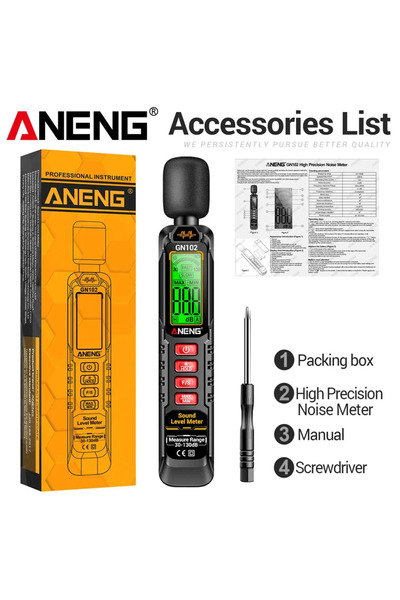ANENG مقياس مستوى الصوت GN102، مقياس ضوضاء رقمي محمول من NENG، مقياس مستوى ال...