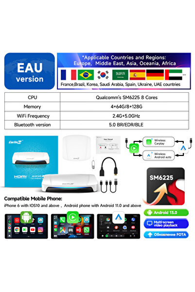 Choice1 صندوق تلفزيون كارلينكيت فائق الدقة 8+128 جيجابايت، يدعم كاربلاي لاسلك...