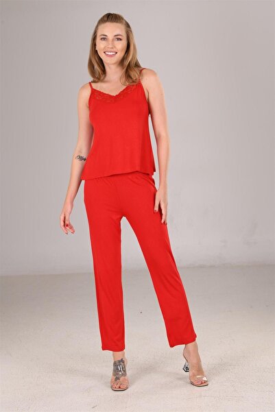 OBJE Women's Red Adjustable Strap Viscose Top