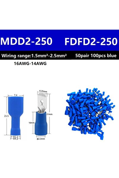 Choice 50pair 100pcs Blue 100pcs 50pairs 6.3mm 16 14AWG Female Male Electrica...