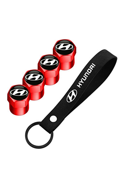 Hyundai غطاء صمام هواء للعجلات بتصميم سلسلة مفاتيح وشعار سيارة أحمر لسيارة توسو