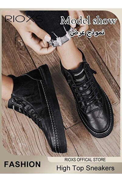 RIOXS Men's Casual Leather Boots,Fashion High Top Sneaker,Lightweight Lace Up...