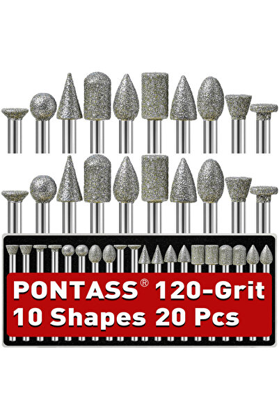 Choice 20pcs-120grit 20Pcs 120grit Diamond Grinding Burr Bits Kit,1/8" Shank ...