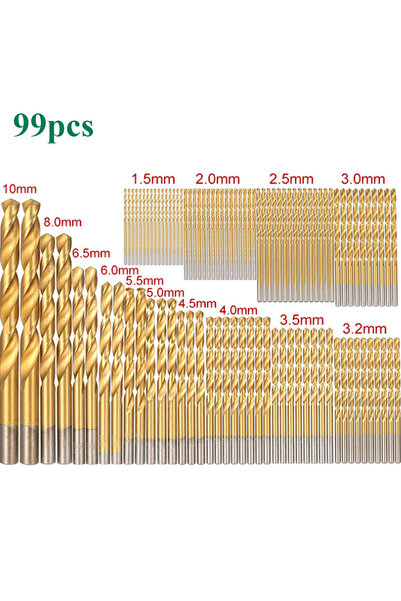 Choice1 GZ039-No box-99pcs 99 Pcs1.5mm-10mm Titanium Drill Bit Set for Steel ...