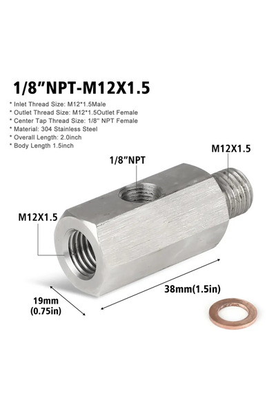 Choice محول قياس خط التغذية من الفولاذ المقاوم للصدأ، مقاس 1-8NPT M12X1.5، أن...