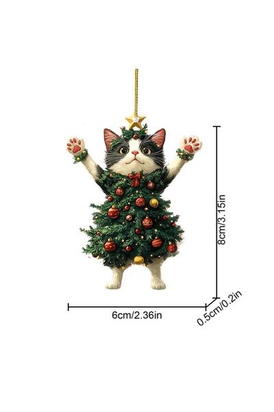 Choice White Christmas Tree Pendants Acrylic Cute Cat Hanging Ornaments 2D Ch...