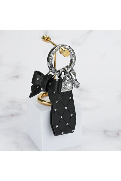 choice2 سلسلة مفاتيح سوداء جديدة فاخرة مرصعة بأحجار الراين على شكل فيونكة، قط...