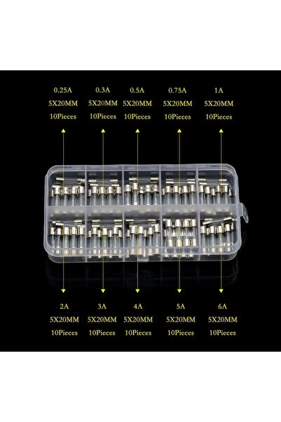 Choice1 مجموعة متنوعة من 100 قطعة من فيوزات زجاجية 5x20 مم، بقدرة 0.25-6 أمبي...