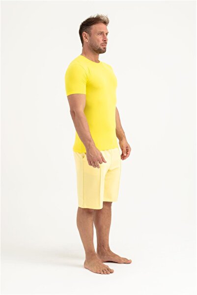 OBJE Men's Yellow Combed Cotton Modal T-Shirt