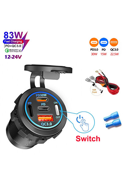 Kebidumei شاحن سيارة USB جديد بقوة 83 واط بتقنية الشحن السريع PD QC 3.0 مع كا...