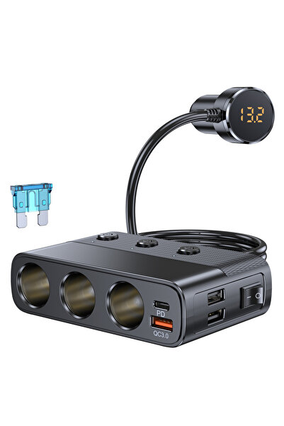 Choice شاحن سيارة متعدد الوظائف أسود اللون، بقوة 127 واط، شاحن سيارة فائق الس...