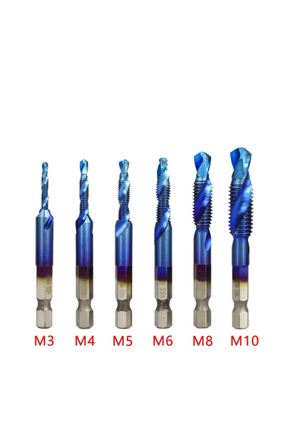 Choice1 blue 6pcs Tap Titanium Plated Hex Shank Drill Bits HSS Screw Thread M...