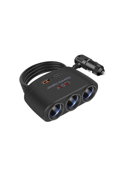 Choice مقبس USB مزدوج 3 في 1 أسود 120 وات وموزع ولاعة سجائر للسيارة 12 فولت 2...