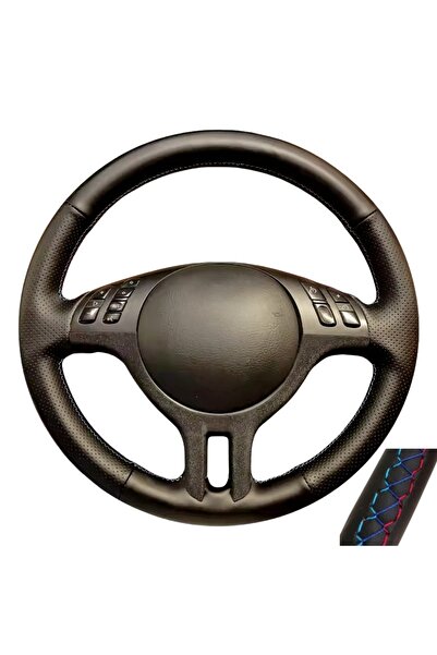 Choice غطاء عجلة قيادة سيارة من الجلد الصناعي الأسود، مخيط يدويًا بثلاثة خيوط...