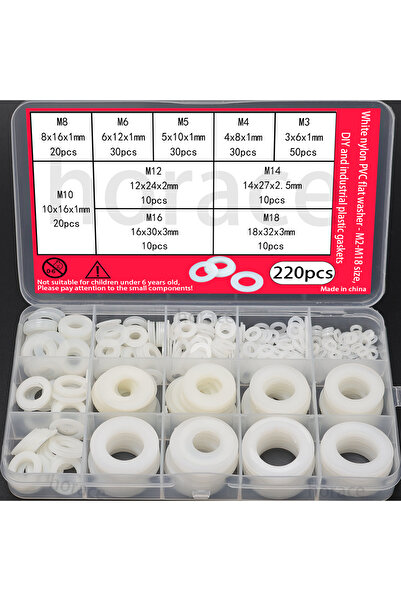 Choice مجموعة من 220 قطعة من غسالات النايلون البيضاء المسطحة: المقاسات من M2 ...
