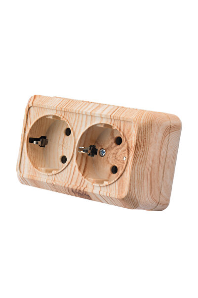 Choice5 2 Socket With Ground Wood EU Standard Button Light Switch Wall Mounte...