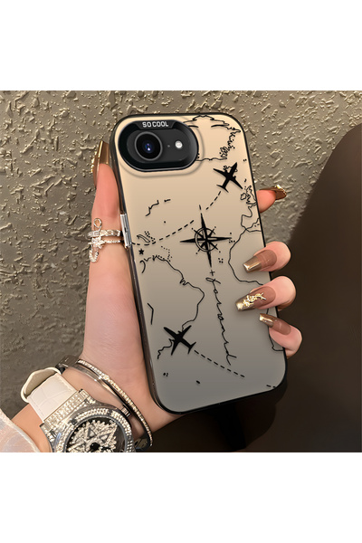 SLIMFELT iPhone 16e Uyumlu Zarif Harita Desenli Kılıf, Düşmeye Dayanıklı Sili...