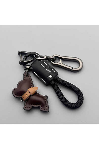 Choice Style 9 French Bulldog Keychain Handmade Genuine Leather, Braided Rope...