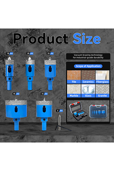 Choice مجموعة من 8 قطع من رؤوس حفر الماس المربعة (6-45 مم) لثقب بلاط السيرامي...