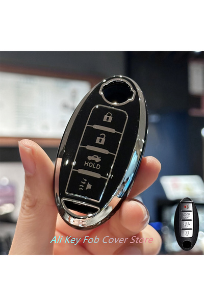 Choice6 غطاء مفتاح أسود مع سلسلة مفاتيح وحبل تعليق لسيارات نيسان ألتيما، روغ،...