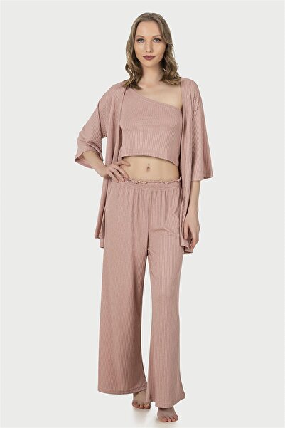 OBJE Women's Powder Openwork Ribbed Capri Sleeve Kimono