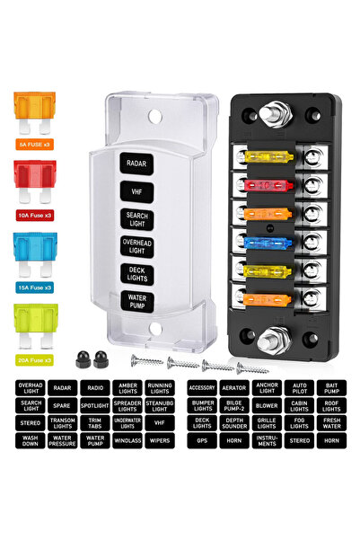 Choice صندوق فيوزات شفرة بستة منافذ من دايرتك مع قضيب توصيل سالب وحامل فيوزات...