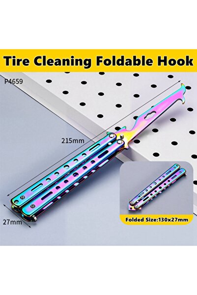 Choice خطاف تنظيف الإطارات متعدد الوظائف قابل للطي، خطاف لتنظيف الإطارات وإزا...