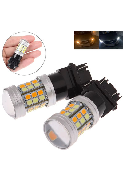 Choice3 7443 W21/5W T20 2 قطعة مصابيح LED بيضاء وعُربة اللون (أبيض وعنبر) قاب...