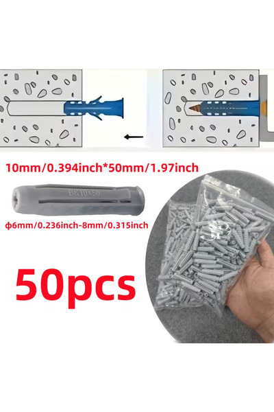 Choice1 50pcs 10x50mm 50-Piece Heavy-Duty Plastic Expansion Plugs - Leak-Proo...