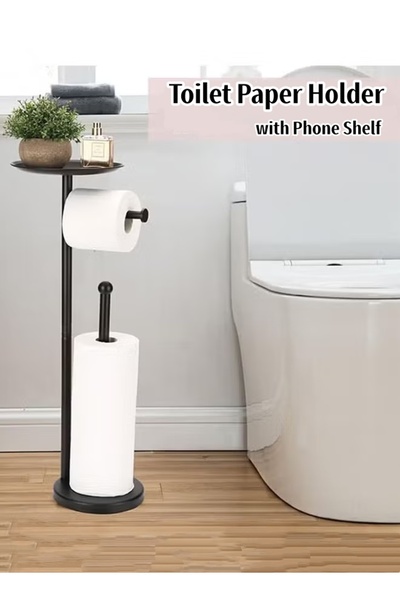 Generic حامل ورق تواليت من الفولاذ المقاوم للصدأ مع رف للهاتف، حامل لفافة ورق...