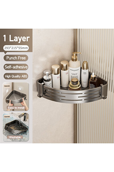 Choice رف حمام رمادي من طبقة واحدة، يُثبت على الحائط بدون حفر، رف زاوية بلاست...